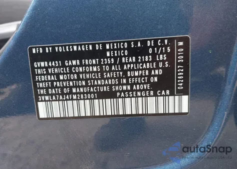 2015 Volkswagen Jetta 2.0L Tdi S from USA, damaged, VIN 3VWLA7AJ4FM283001